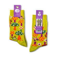 Load image into Gallery viewer, Mushroom Butterfly Socks - Women's 1970s Retro Crew Socks