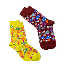 Load image into Gallery viewer, Mushroom Butterfly Socks - Women's 1970s Retro Crew Socks