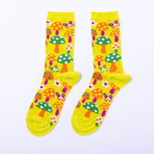 Load image into Gallery viewer, Mushroom Butterfly Socks - Women's 1970s Retro Crew Socks