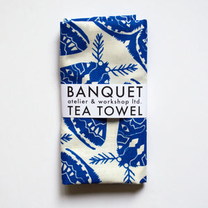 Blue Moths Linen Tea Towel - Banquet Workshop