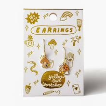 Load image into Gallery viewer, Mushroom Butterfly Earrings - Gold Psychedelic 70s Jewelry
