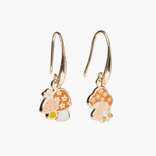 Load image into Gallery viewer, Mushroom Butterfly Earrings - Gold Psychedelic 70s Jewelry
